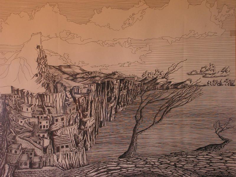 Oia (Santorin), ca. 1974, Tusche-Karton, 87x65.jpg